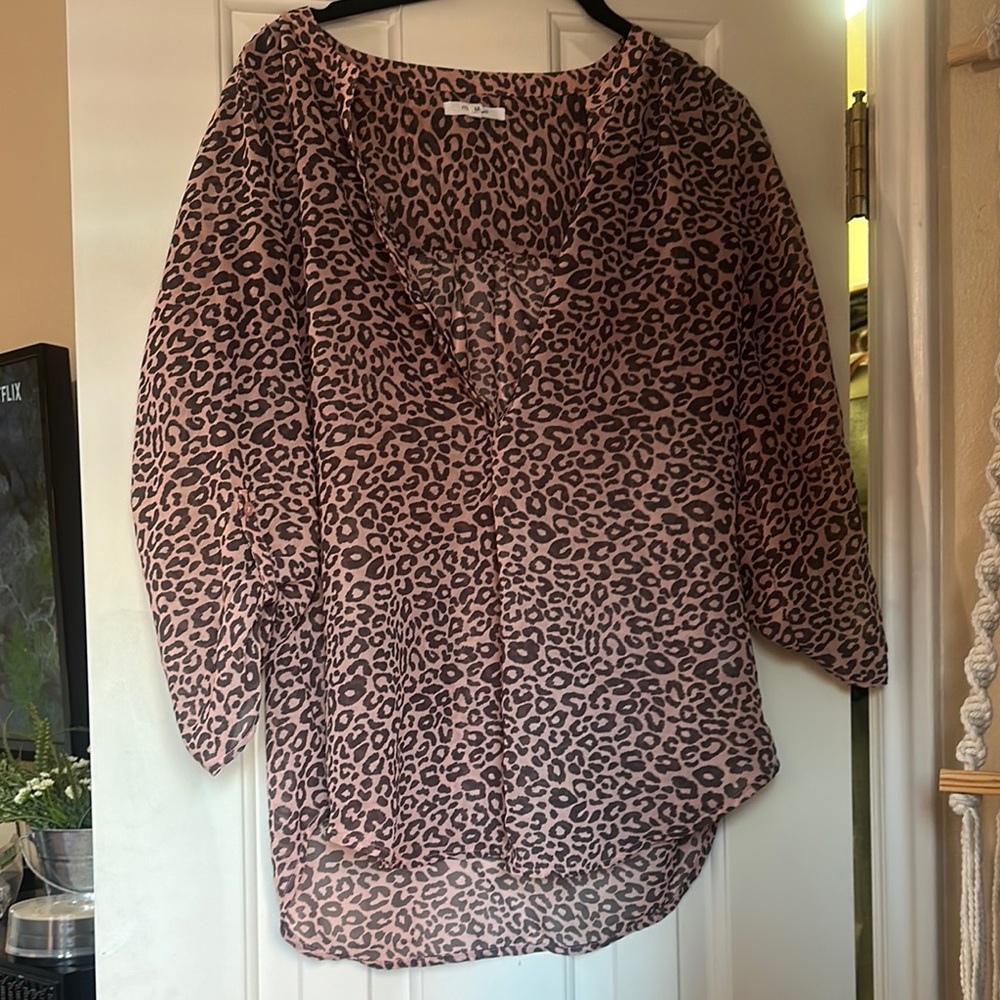 Maurices Pink and Black Leopard Print Blouse